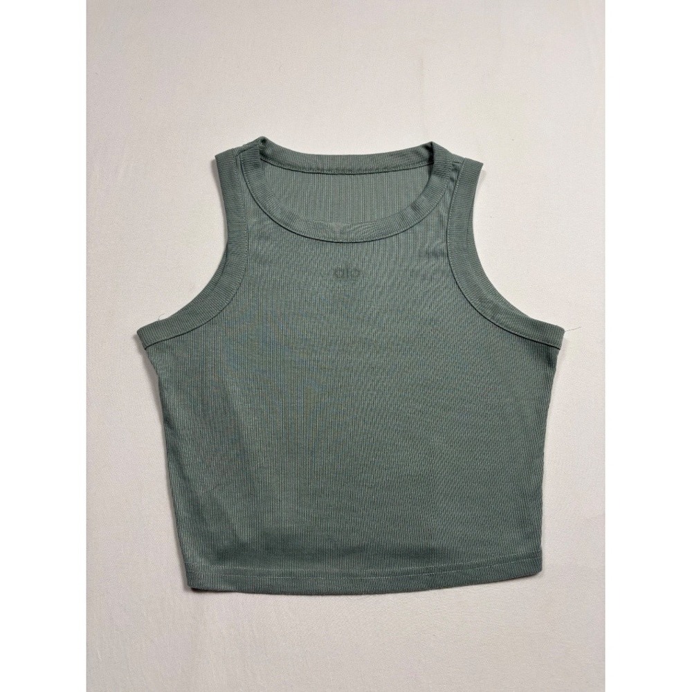 Alo Yoga Goddess Ribbed Go To Tank Women's Sage Green Cropped Medium